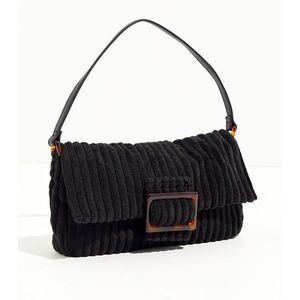Urban Outfitters Black Ribbed Corduroy Baguette Purse w/ Tortoise Shell Buckle